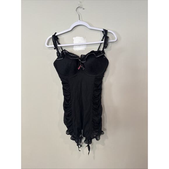 Victoria's Secret Y2K Merry Widow Black Lace 36D Corset Ruched Bustier Xx1362 - Picture 1 of 11